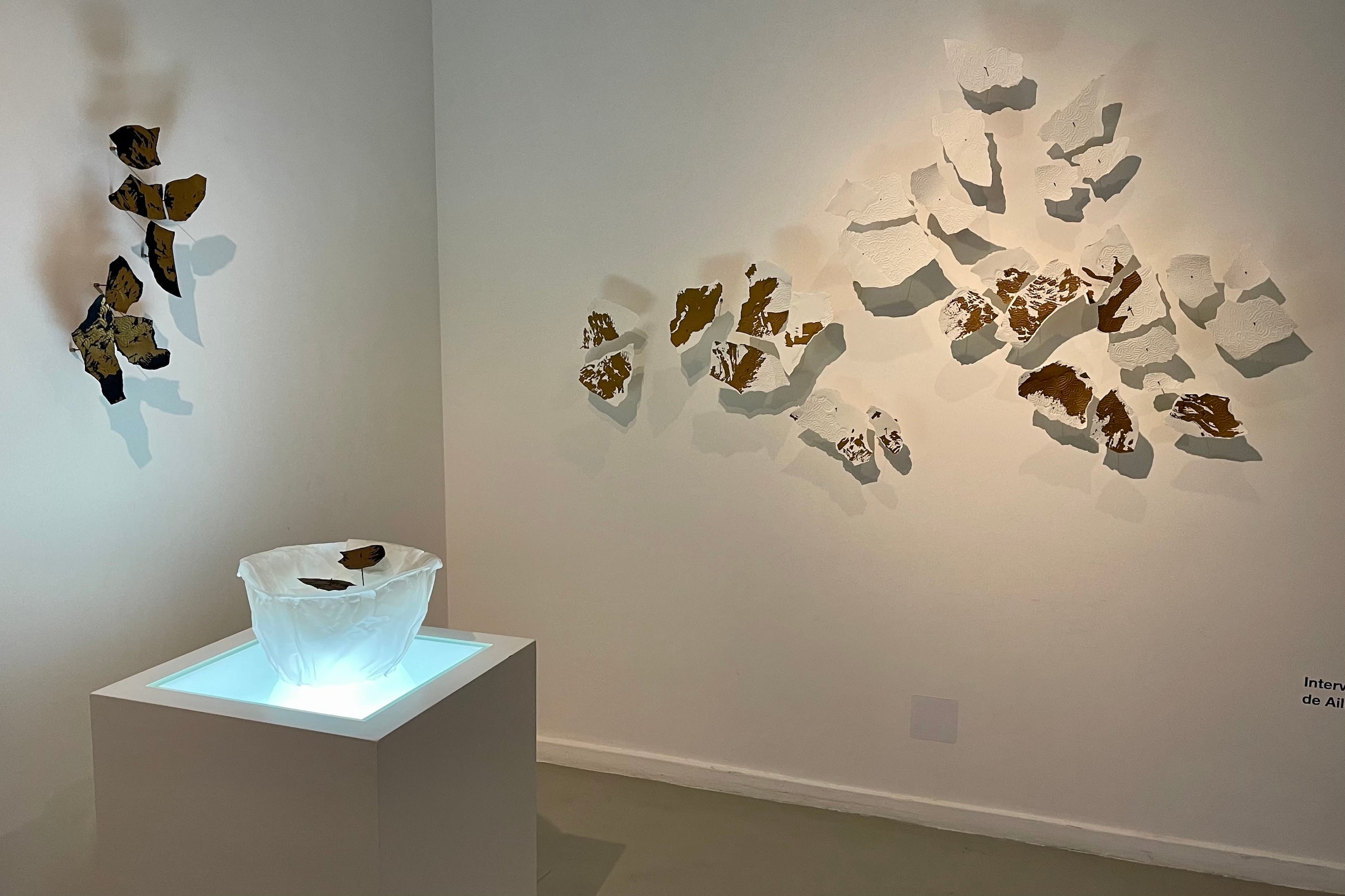 "La acción del vacío", intalación de Aili Chen y Johanna Wilhelm. Abajo: Esculturas de papel de Aili Chen. Más abajo: "Siete vientos", instalación de papeles calados y serigrafiados, de Johanna Wilhelm.