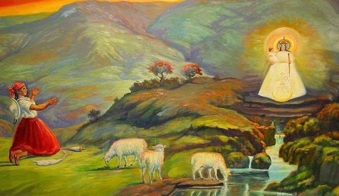 Pintura que recrea la aparición de la Virgen.