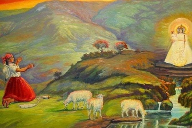 Pintura que recrea la aparición de la Virgen.