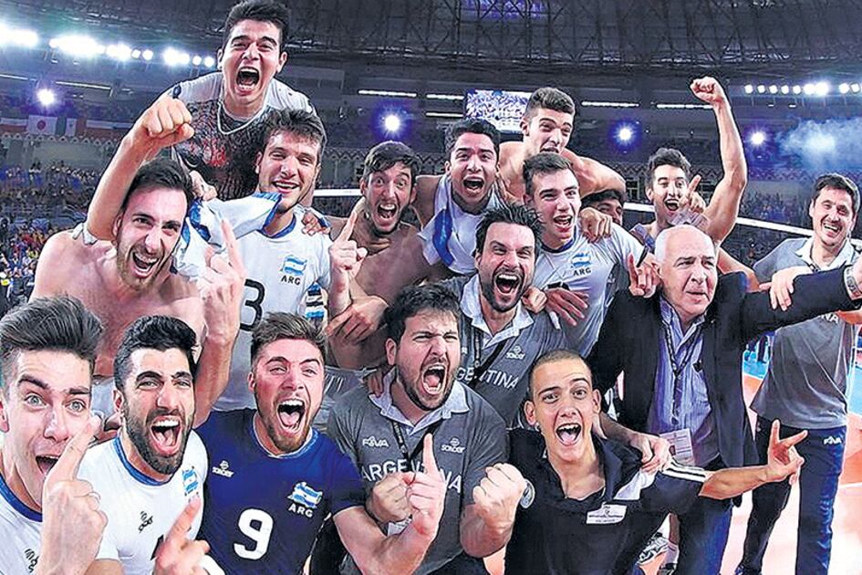 Festejo de los jugadores argentinos tras la victoria sobre Rusia.