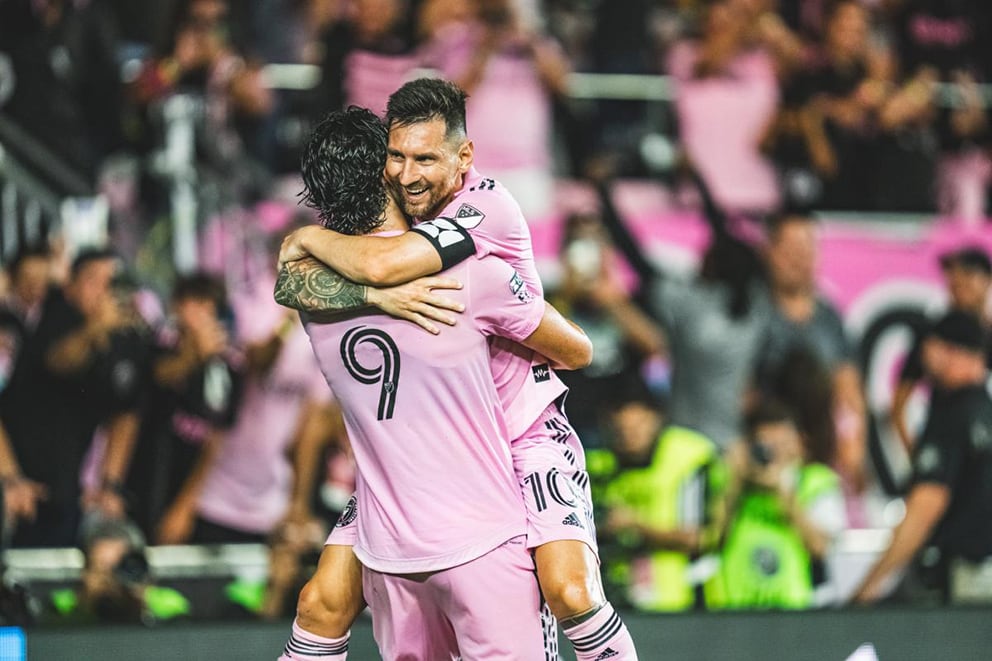 Messi celebra un gol en el Chase Stadium.