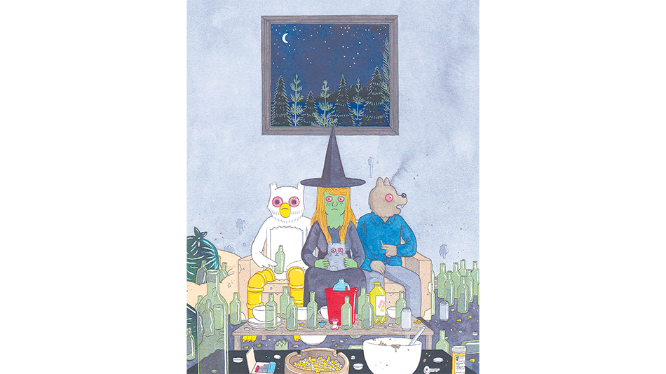 Buho y Megg junto a Werewolf Jones, tres de los personajes de las historietas de Simon Hanselmann.