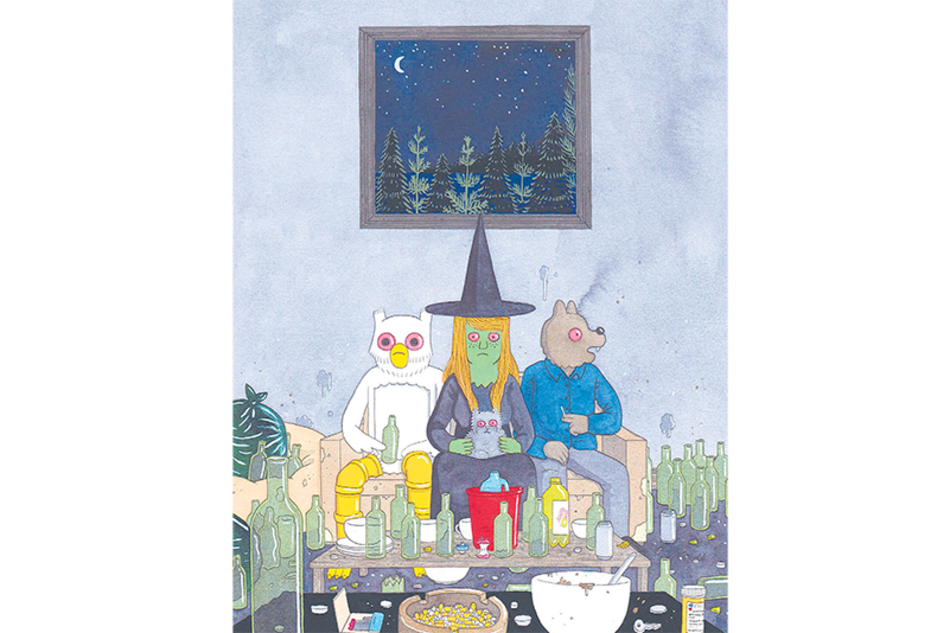 Buho y Megg junto a Werewolf Jones, tres de los personajes de las historietas de Simon Hanselmann.