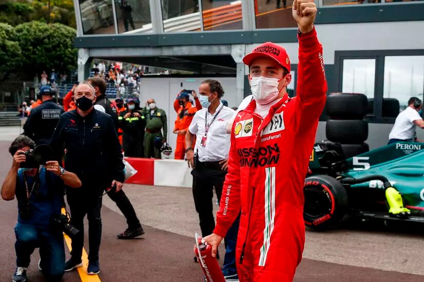 Charles Leclerc (Ferrari), festeja en Mónaco.