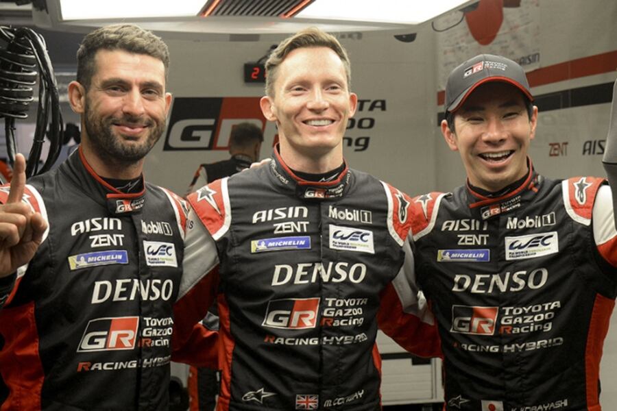 José María "Pechito" López es el vigente campeón. Aquí con el japonés Kamui Kobayashi y el británico Mike Conway, compañeros de equipo en Toyota.