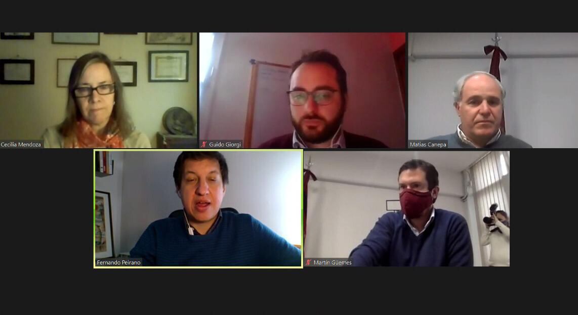 Cánepa (derecha arriba) en la videoconferencia inaugural de la Agencia