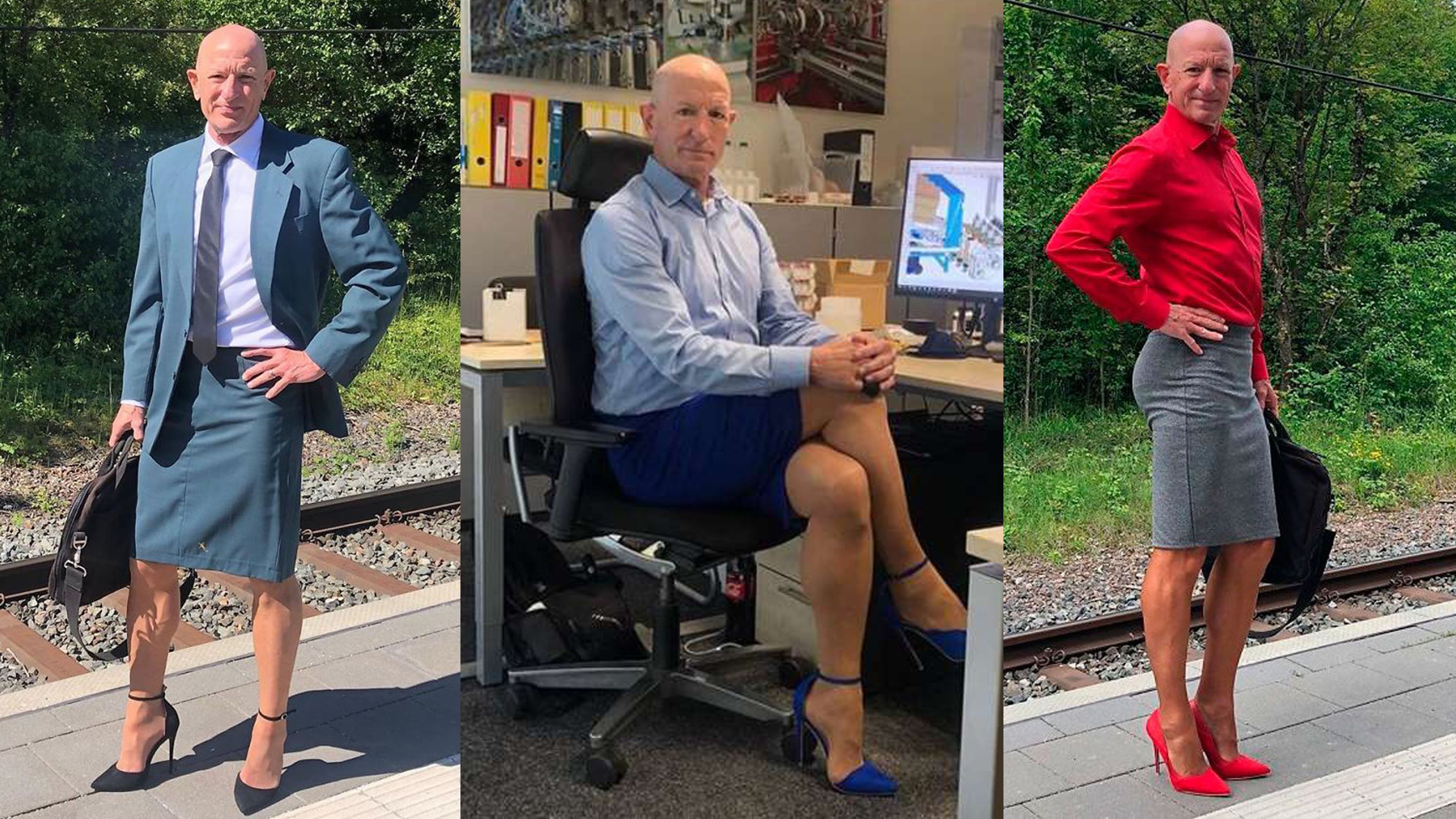 Mark Bryan luciendo distintos zapatos y polleras de su enorme vestidor