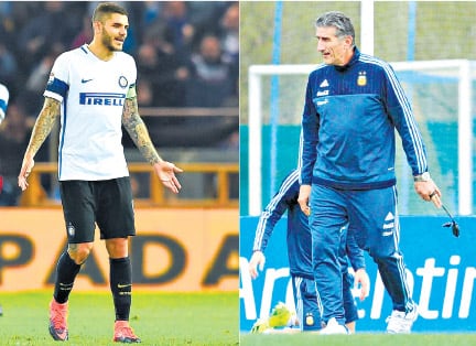 Mauro Icardi, goleador del Inter. Eduardo Bauza, DT de la Selección.