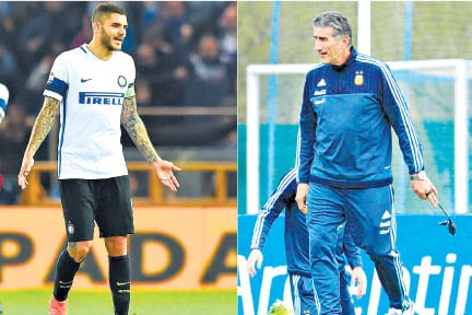 Mauro Icardi, goleador del Inter. Eduardo Bauza, DT de la Selección.