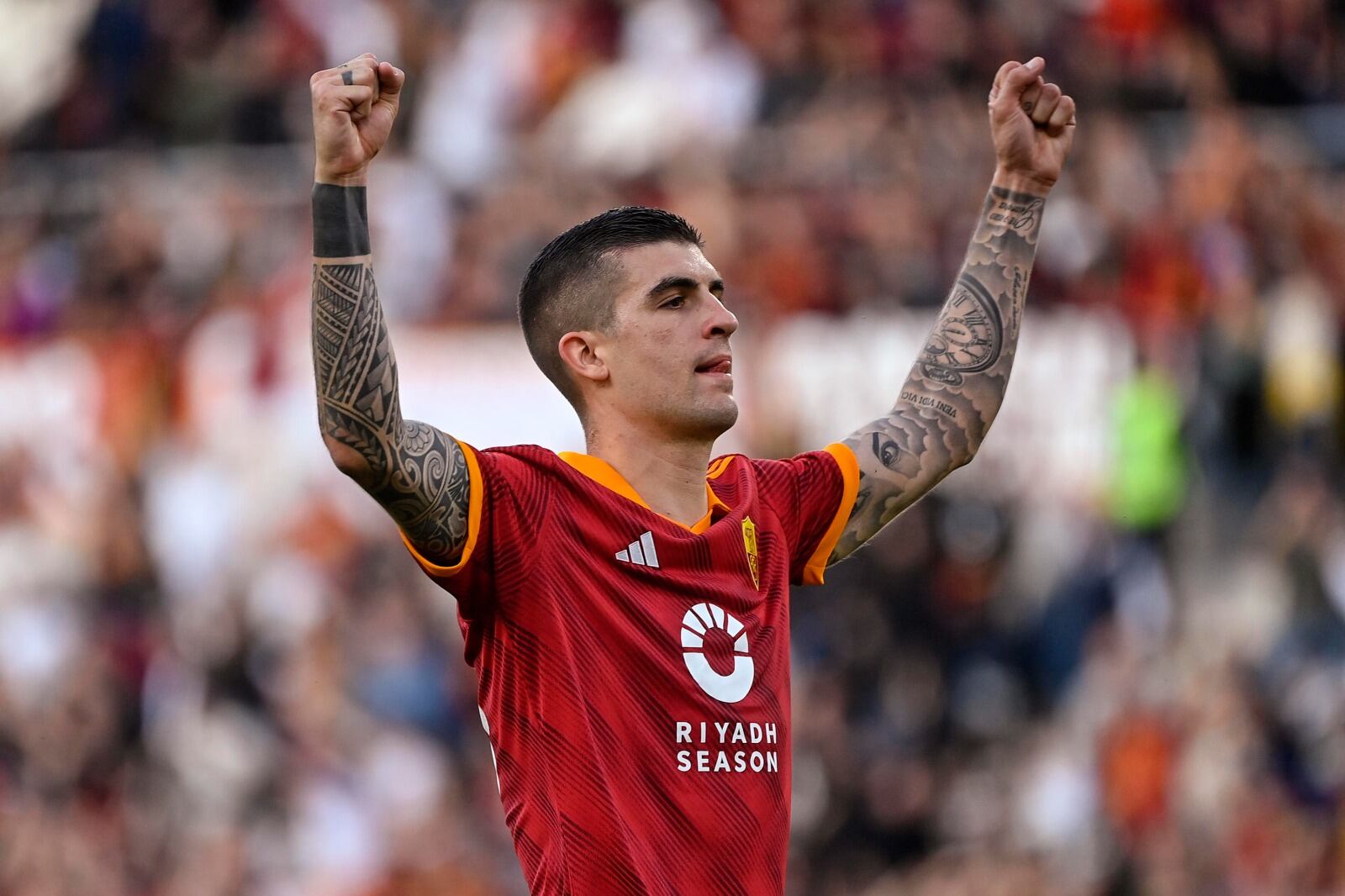 Mancini celebra el gol del triunfo romano