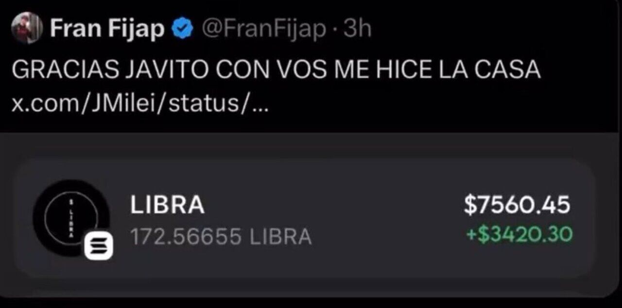 Fran Fijap, uno de los que puso dinero en $LIBRA. Perdió todo y borró el tuit. 