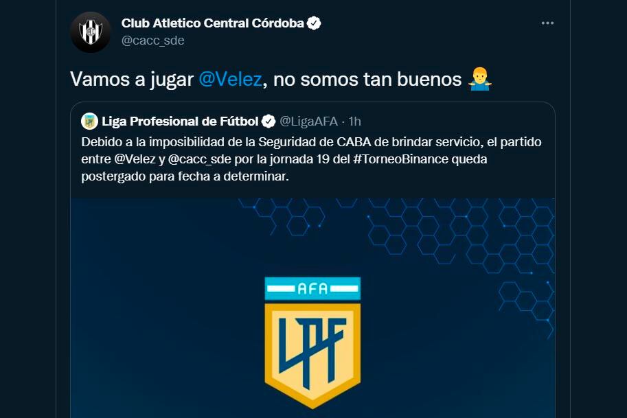 Central Córdoba ironizó desde sus redes por la suspensión. Luego borraron el tuit