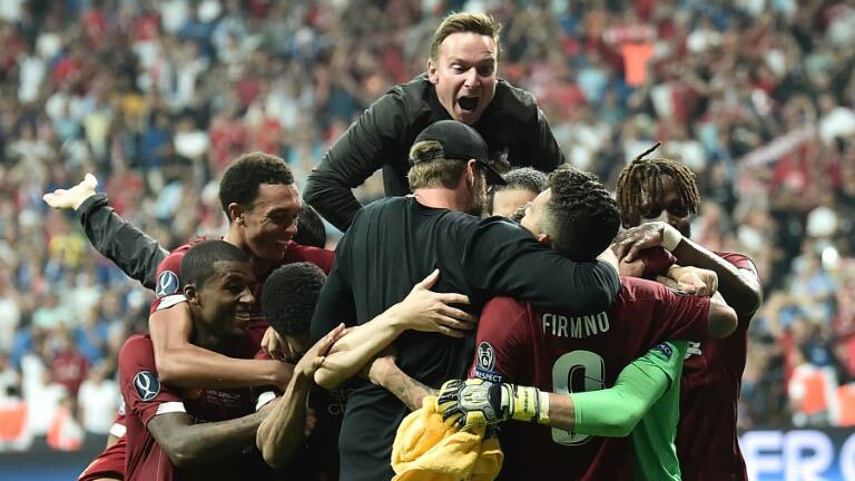 El festejo de los jugadores del Liverpool.