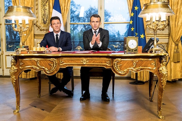 Griveaux (izquierda) junto al presidente Macron, a fines de 2017. 
