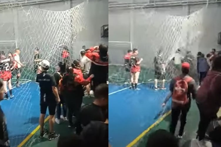 Un partido de fútbol terminó a los golpes en Comodoro Rivadavia. Imagen: captura de video. 