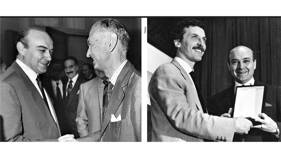 Junto al ministro de Economía de la dictadura José Alfredo Martínez de Hoz y con Mauricio Macri en los 90.