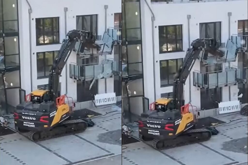 Un constructor que reclamaba una supuesta deuda destrozo balcones y el frente de un edificio.
