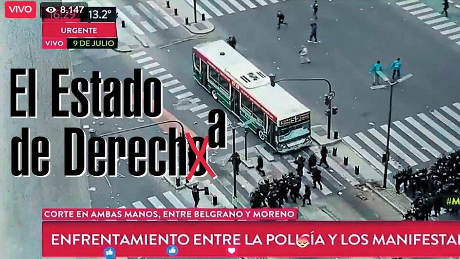 Esta captura de pantalla de televisión muestra que a las 16.29, cuando la Infantería se pone en movimiento para cumplir la orden de represión, la línea del metrobus ya estaba despejada.