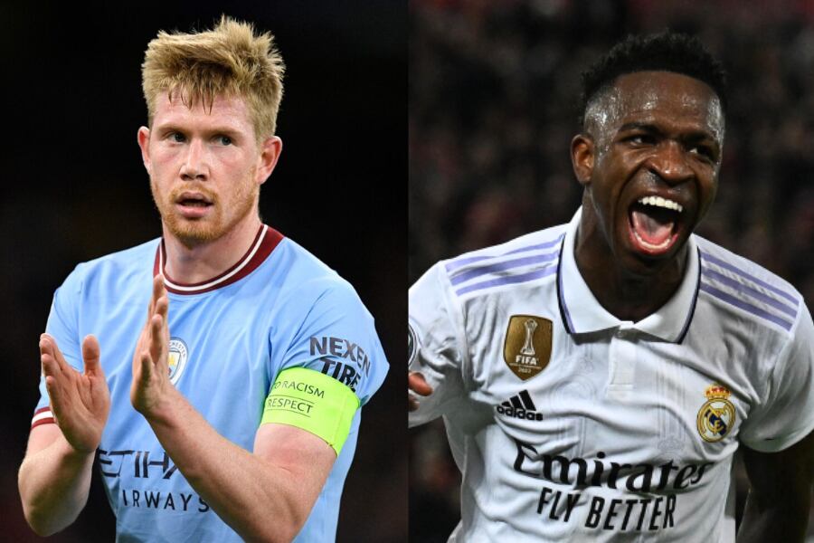 Kevin de Bruyne y Vinícius Júnior, los autores de los goles del empate 1 a 1 de la ida en el Santiago Bernabéu.