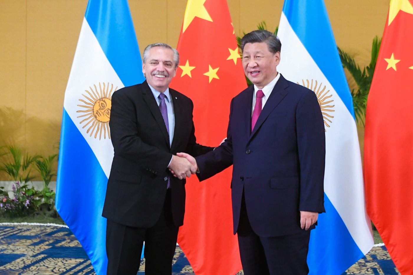Alberto Fernández junto a su par de China, Xi Jinping.