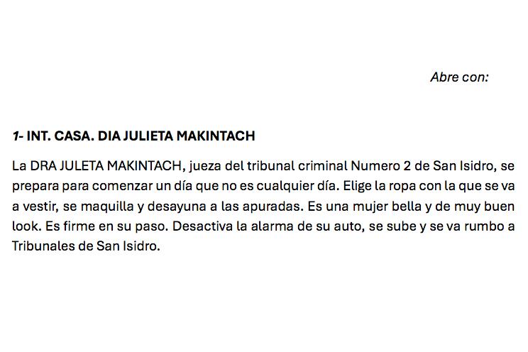 Comienzo del guión de la miniserie Justicia Divina