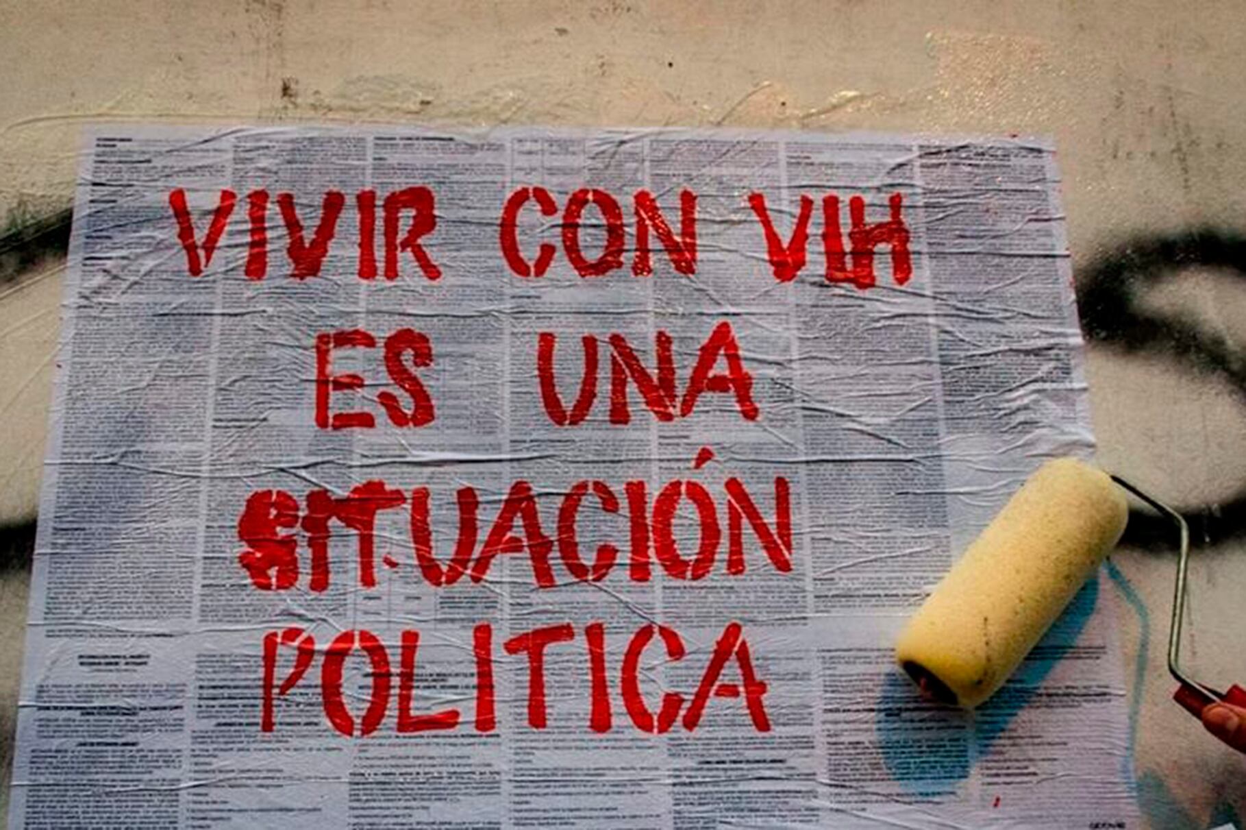 Stencil que acuña una toma de posición respecto del VIH hoy en Argentina.