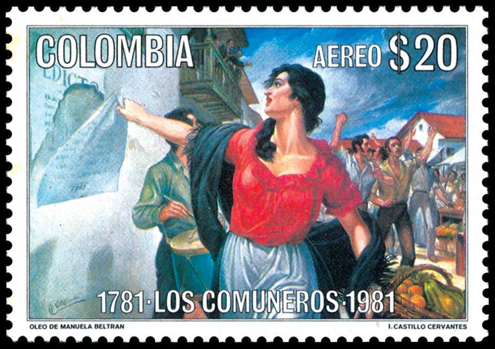 Estampilla con la imagen de Manuela Beltrán