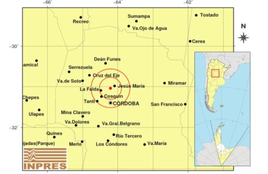 El sismo se registró a las 20:54 de este jueves. Imagen: Inpres.