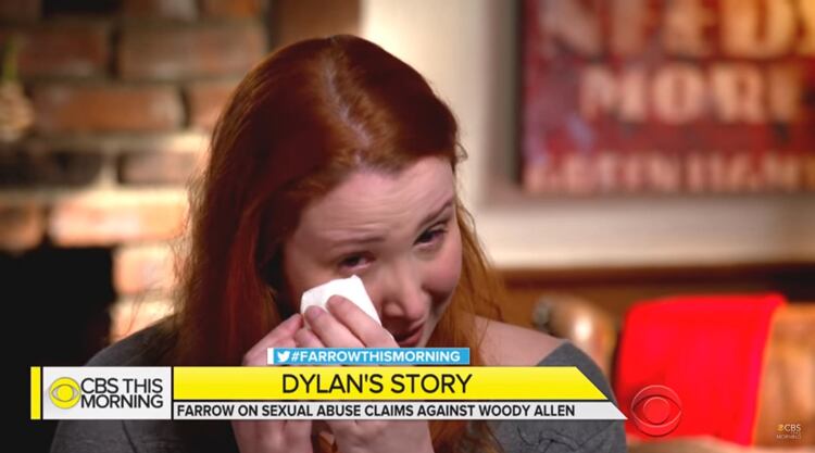 Dylan Farrow lloró en cámara al recordar el abuso que sufrió.