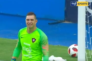 El dolor de Carrizo tras el gol sufrido en el inicio del partido.