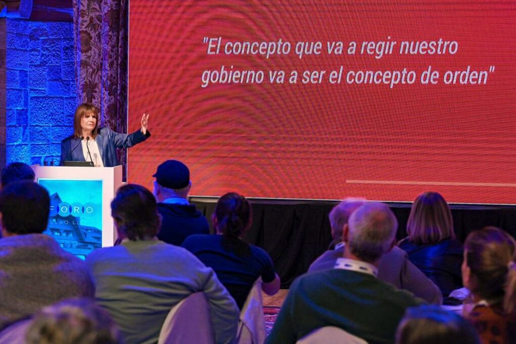 La titular del PRO, cuando expuso ante los empresarios del Foro Llao Llao