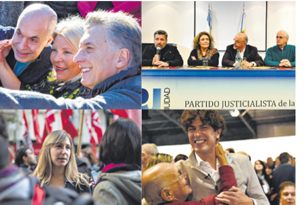 Larreta, Carrió y Macri; el lanzamiento de Unidad Porteña (arriba), Bregman, del FIT, y Lousteau, de Evolución.