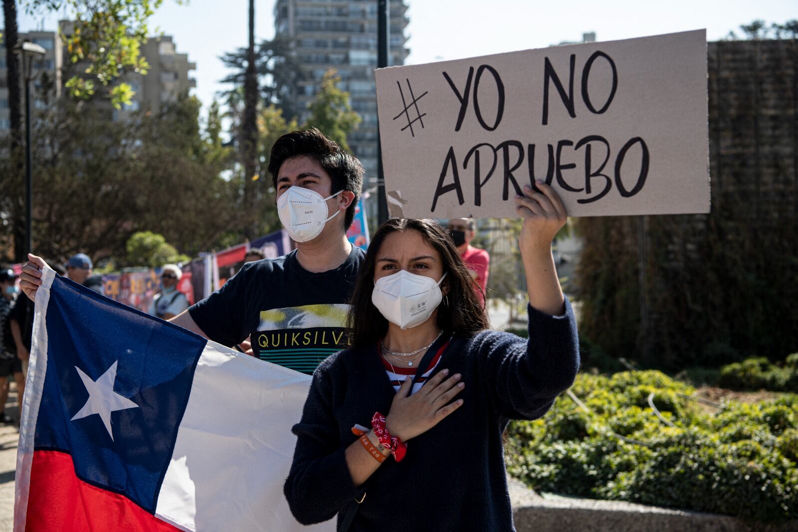 Protesta contra la nueva constitución en Santiago de Chile el año pasado.