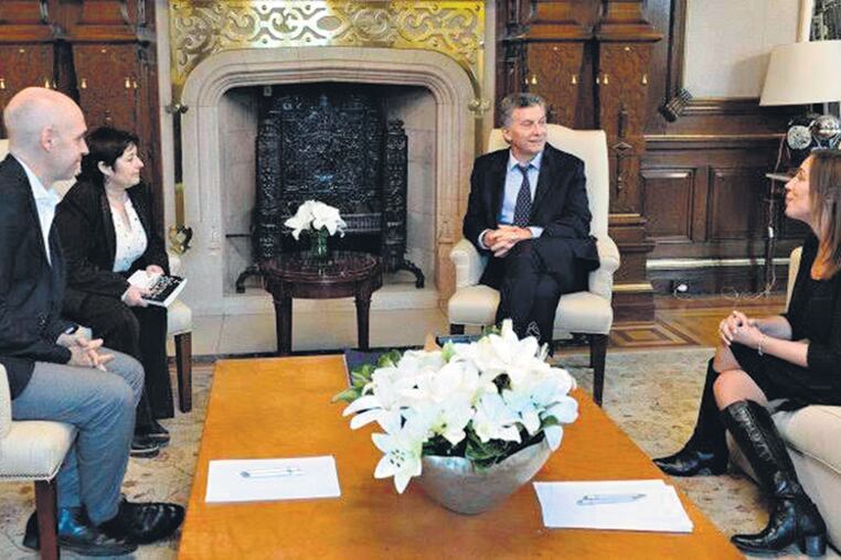 Horacio Rodríguez Larreta, Graciela Ocaña, Mauricio Macri y María Eugenia Vidal ayer en la Rosada.