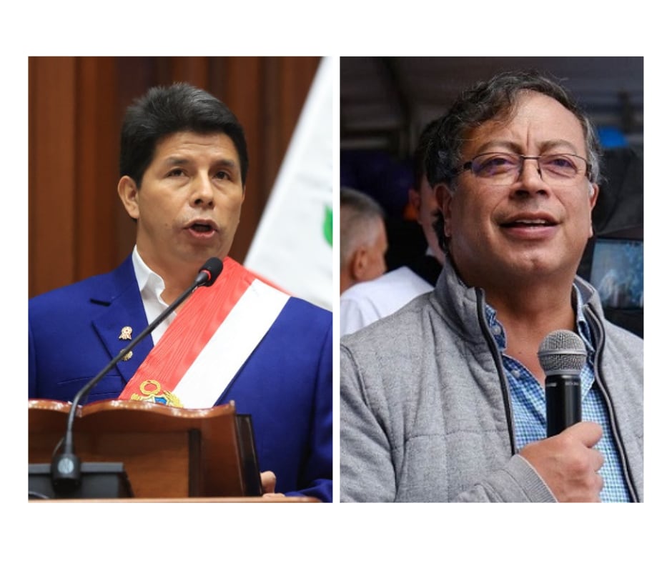 El presidente de Perú, Pedro Castillo (izq.), y el mandatario electo de Colombia, Gustavo Petro 