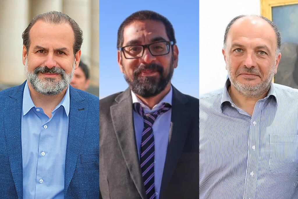 Los intendentes peronistas Federico Susbielles (Bahía Blanca), Rodrigo Aristimuño (Coronel Rosales), y Pablo Garate (Tres Arroyos)