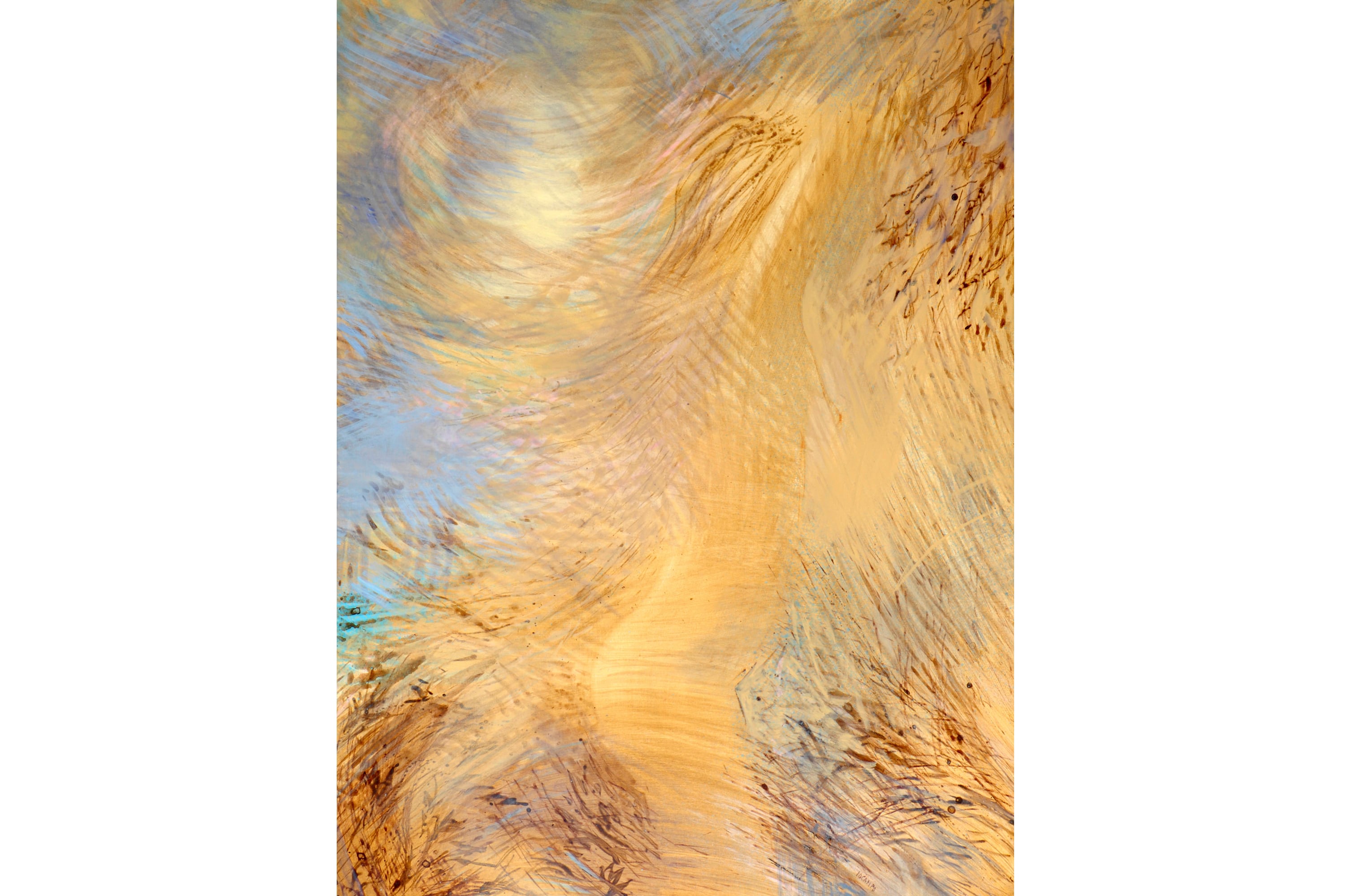 "Destellos de otoño", 1990, de Miguel Ocampo. Acrílico sobre tela, 140 x 105 cm. Abajo: "Allá", 1996, de M.Ocampo. Acrílico sobre tela, 156 x 126 cm.