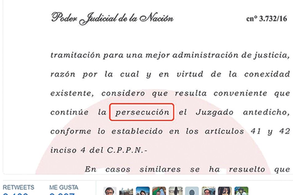 La captura del fallo de Claudio Bonadio que Cristina Kirchner subió a las redes sociales.