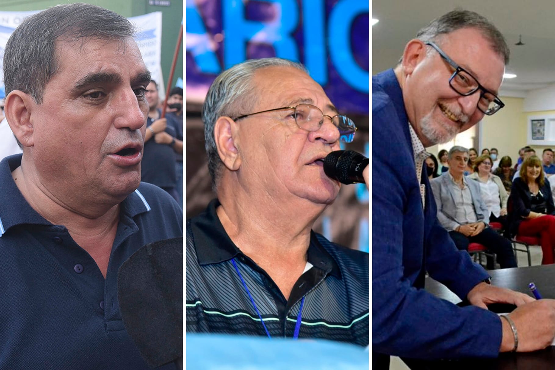 Antonio Donello (UOM), José Fantini (Carne) y Gustavo Méndez (Seguro).