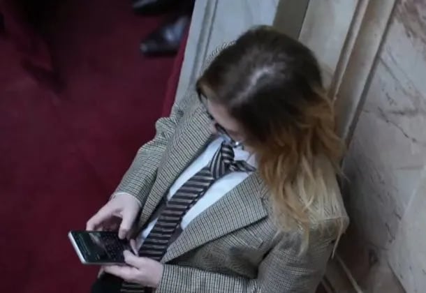 Lemoine mientras chateaba en el recinto de Diputados