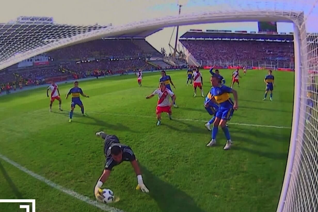 Una de las cámaras con las que se decidió que la pelota no había ingresado en el arco de Boca