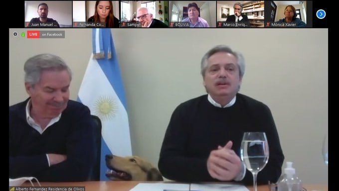 Albrto Fernández participó en teleconferencia desde Olivos.