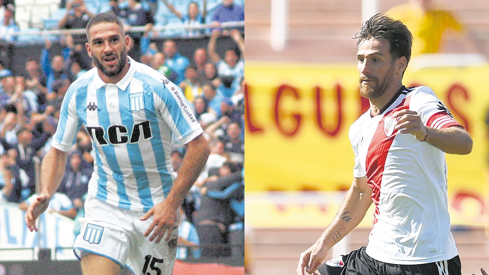 Lisandro López y Leonardo Ponzio, capitanes, ídolos y líderes futbolísticos de Racing y River, respectivamente.