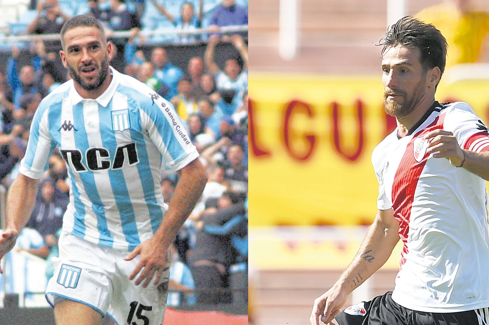 Lisandro López y Leonardo Ponzio, capitanes, ídolos y líderes futbolísticos de Racing y River, respectivamente.