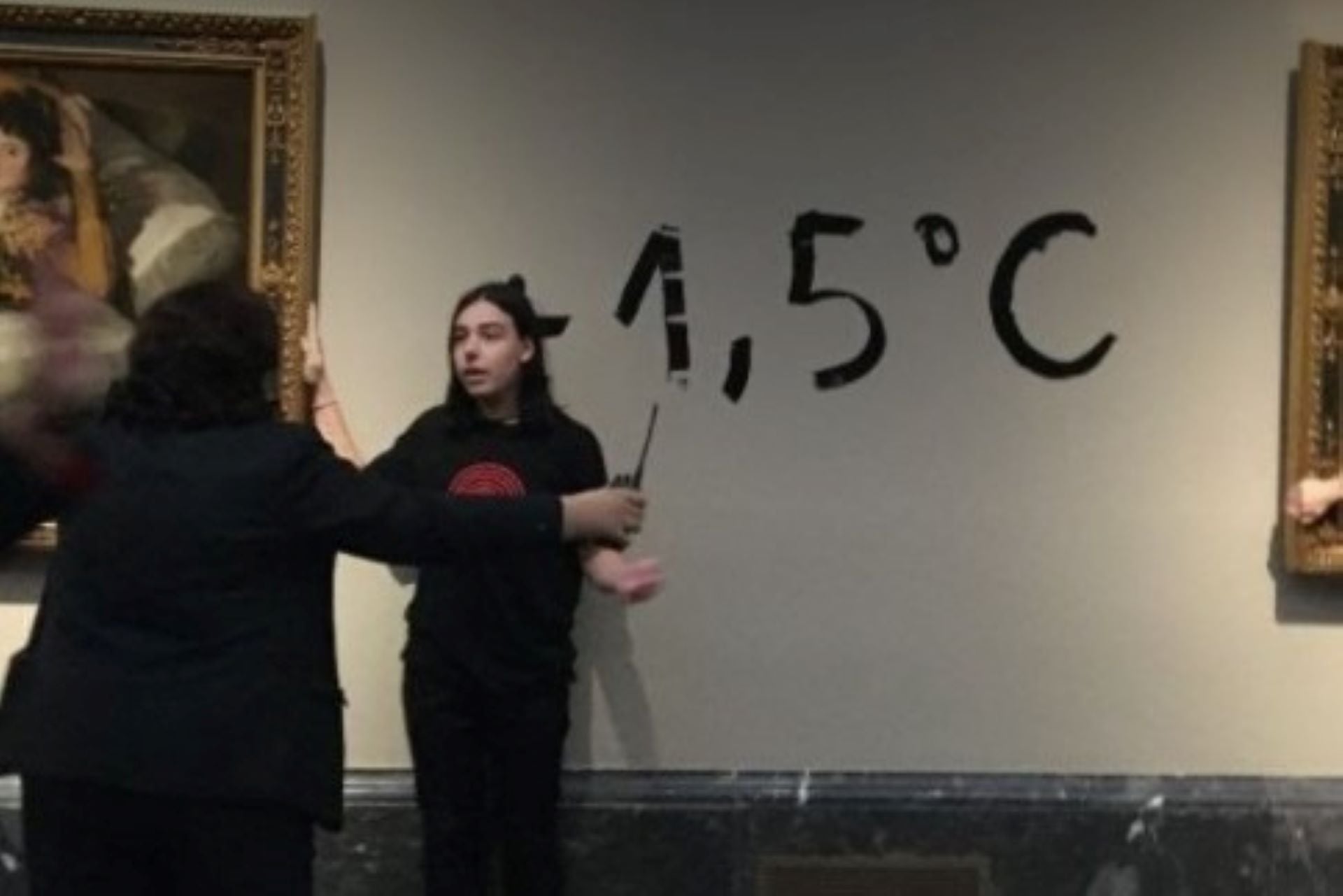 Una nueva protesta de ecologistas en museos donde se exhiben grandes obras del arte universal. Esta vez en el Museo del Prado, en la sala donde están "las majas" de Goya.