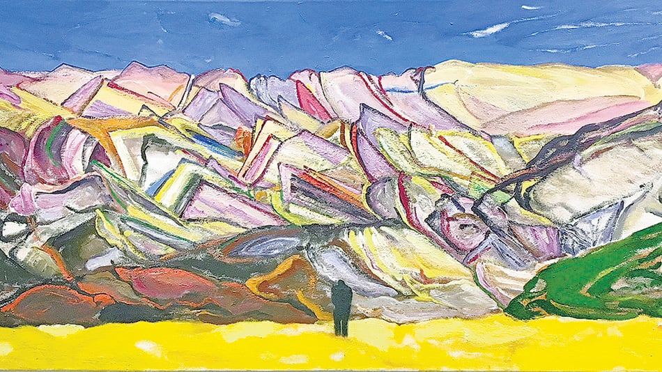 Paisaje Norte, 2017, de Gárgano; obra clave en la película Mi obra maestra, de los hermanos Duprat. Abajo: detalle de la muestra.