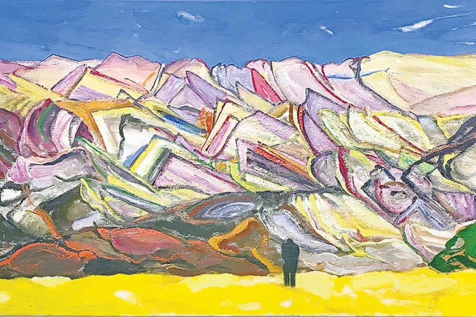 Paisaje Norte, 2017, de Gárgano; obra clave en la película Mi obra maestra, de los hermanos Duprat. Abajo: detalle de la muestra.