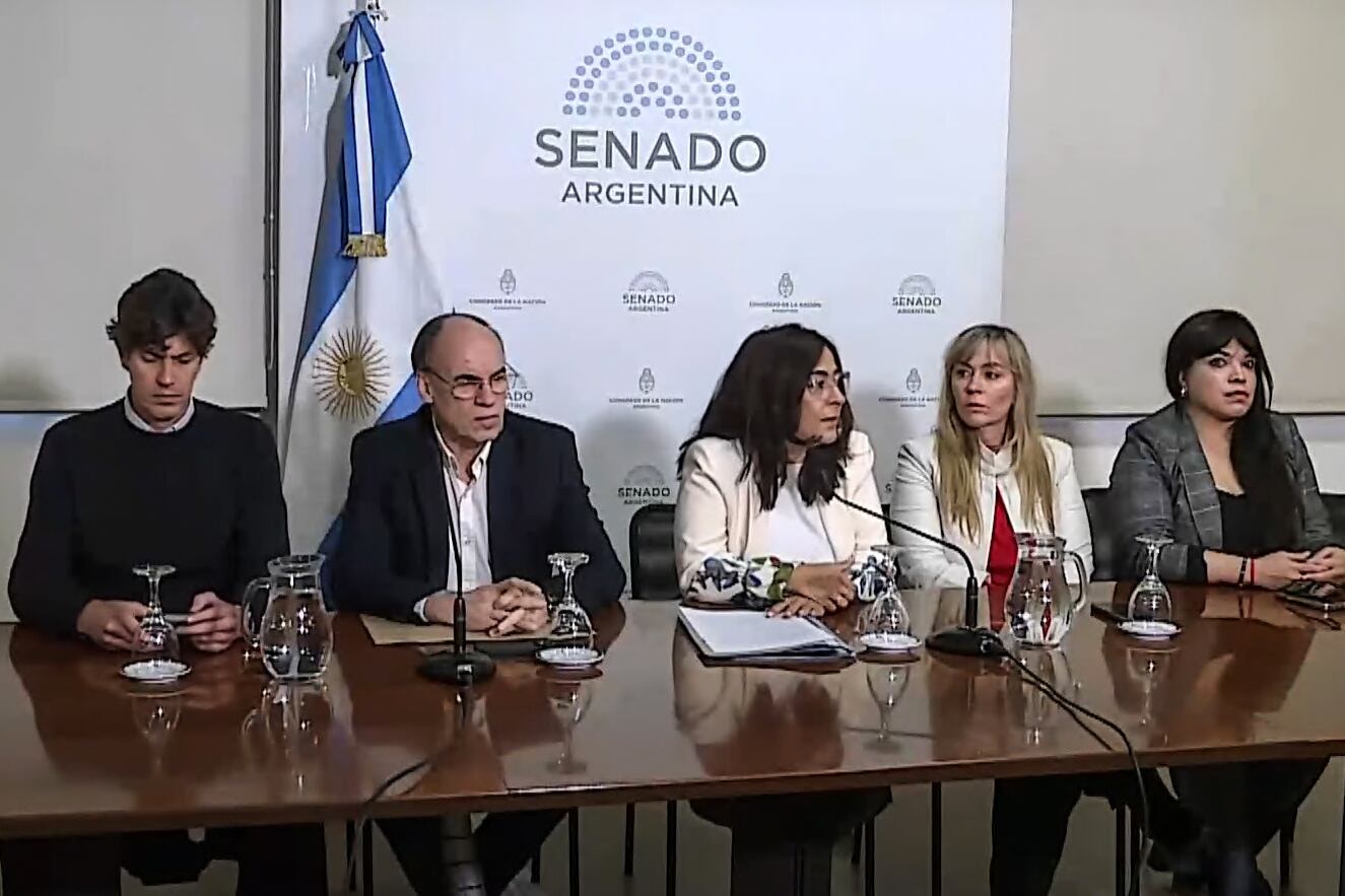 Los senadores durante la conferencia de prensa que brindaron este martes