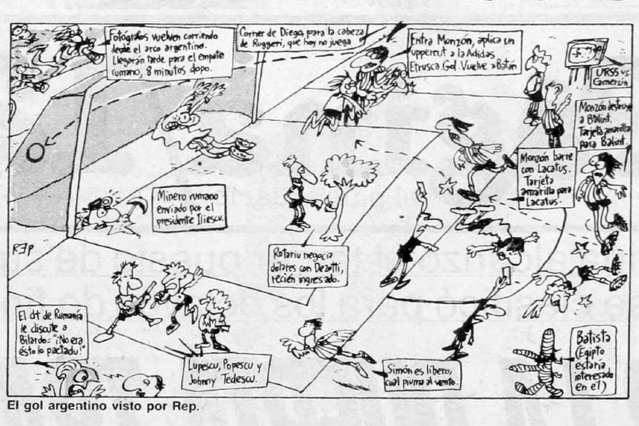 Así graficó Rep el gol de Monzón ante Rumania, que sirvió para la clasificación.