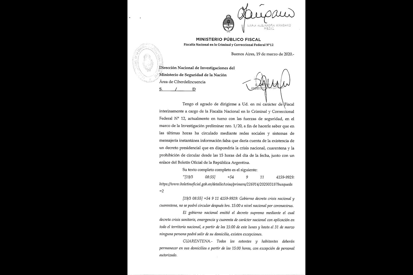 La fiscal sostuvo que la difusión del falso contenido puede generar “alarma” en la población y constituir un delito de acción pública.